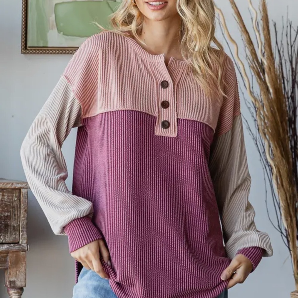 T5658 7th Ray Pink and Cream Buttoned Tunic - Picture 4 of 4